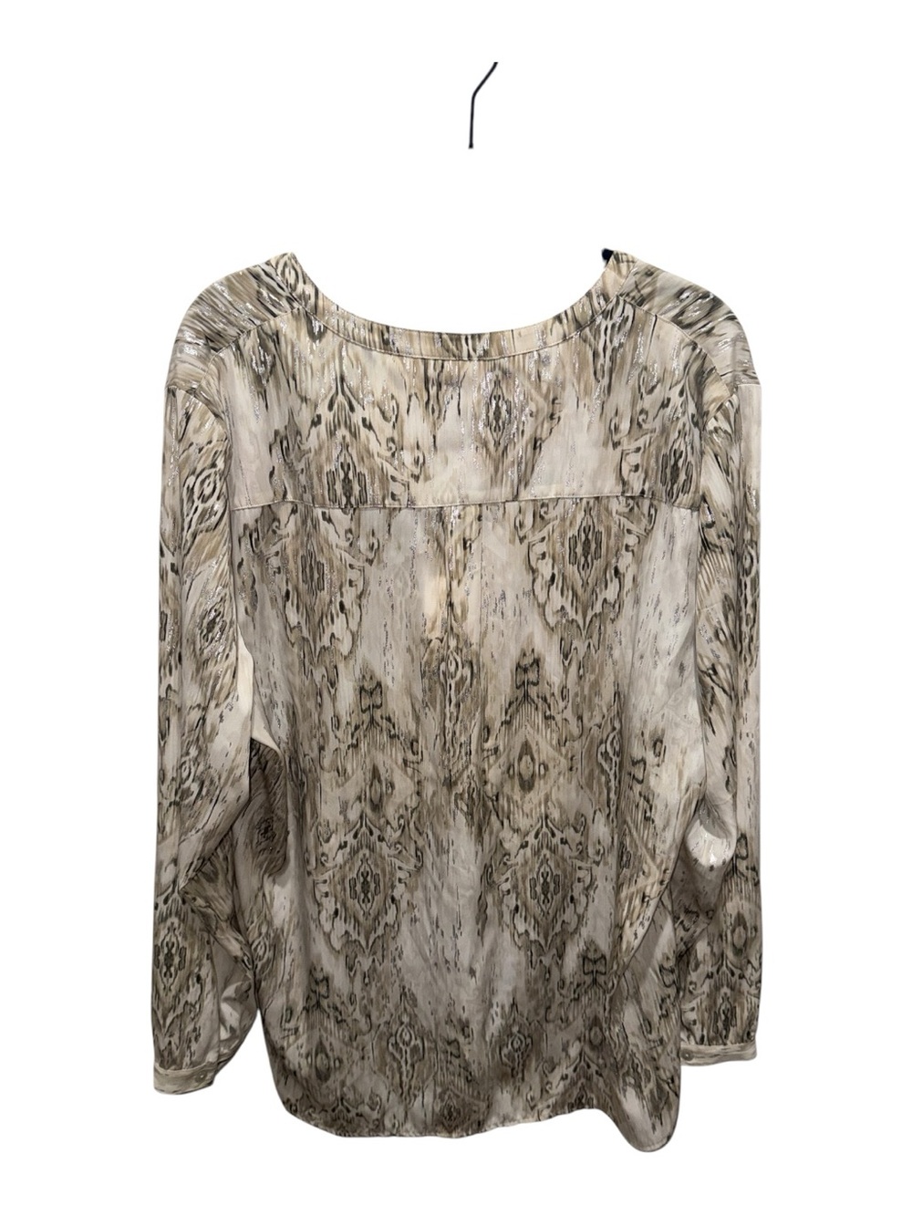 Chico’s Beige Printed Embellished Peasant Blouse V Neck Long Sleeve NWT XL 3 - Picture 4 of 6